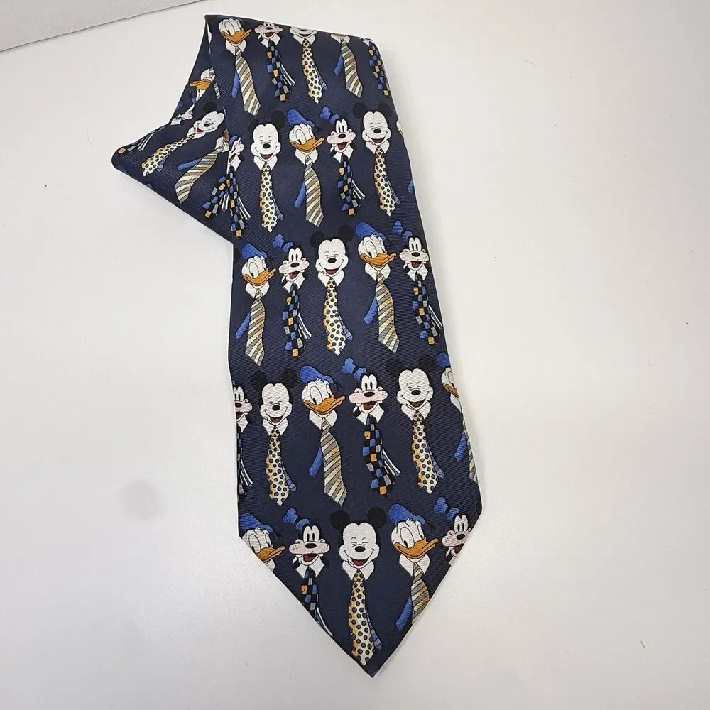 Walt Disney World Mickey Donald Goofy Wearing Ties 100% Silk Neck Tie